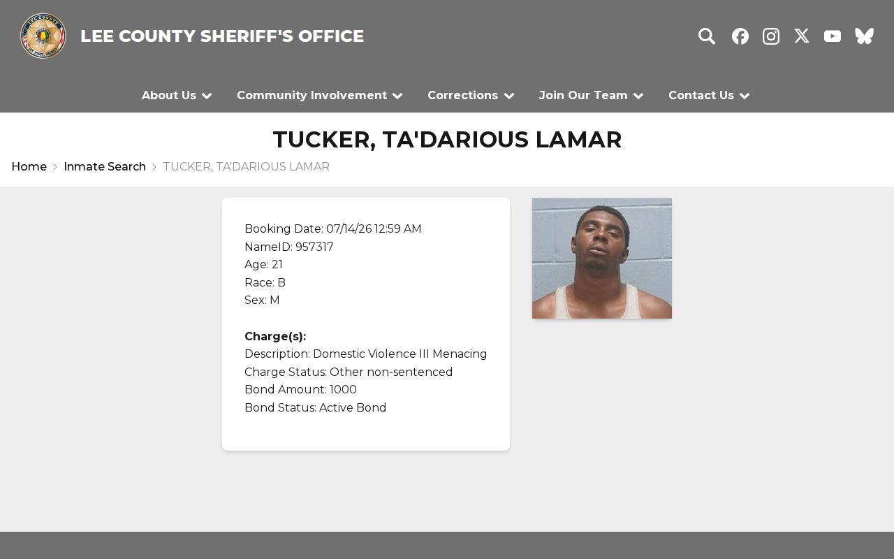 Lee County arrest record individual custody profile