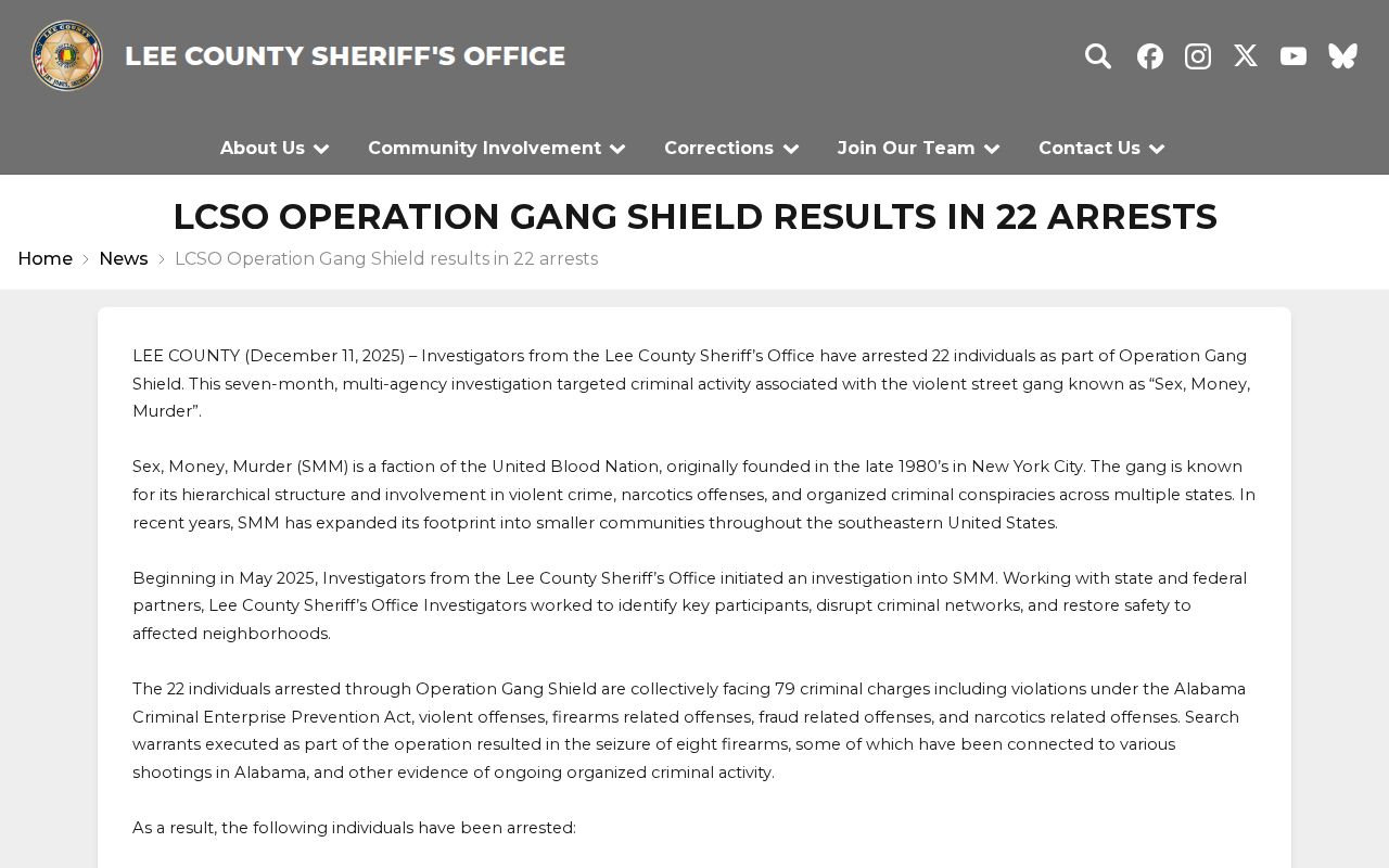 Lee County arrest and court charge records from a sheriff operation