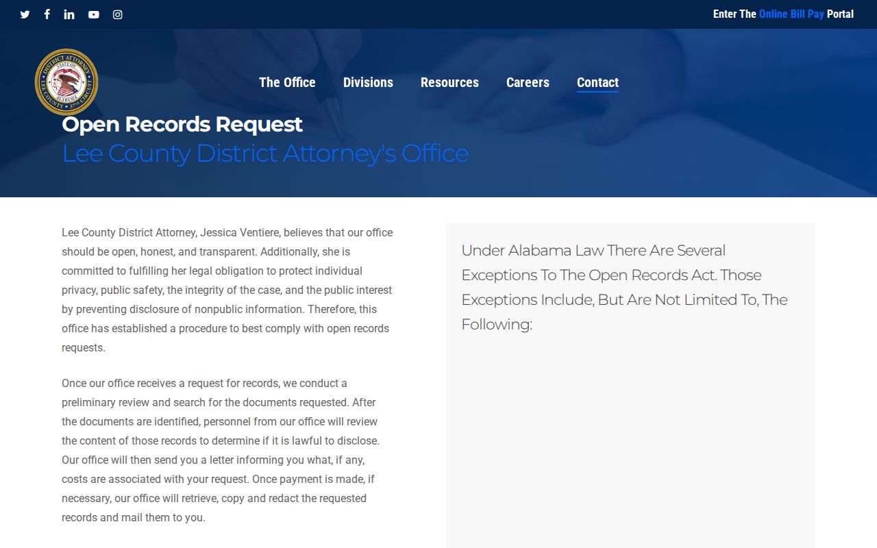Lee County criminal court records request through the District Attorney