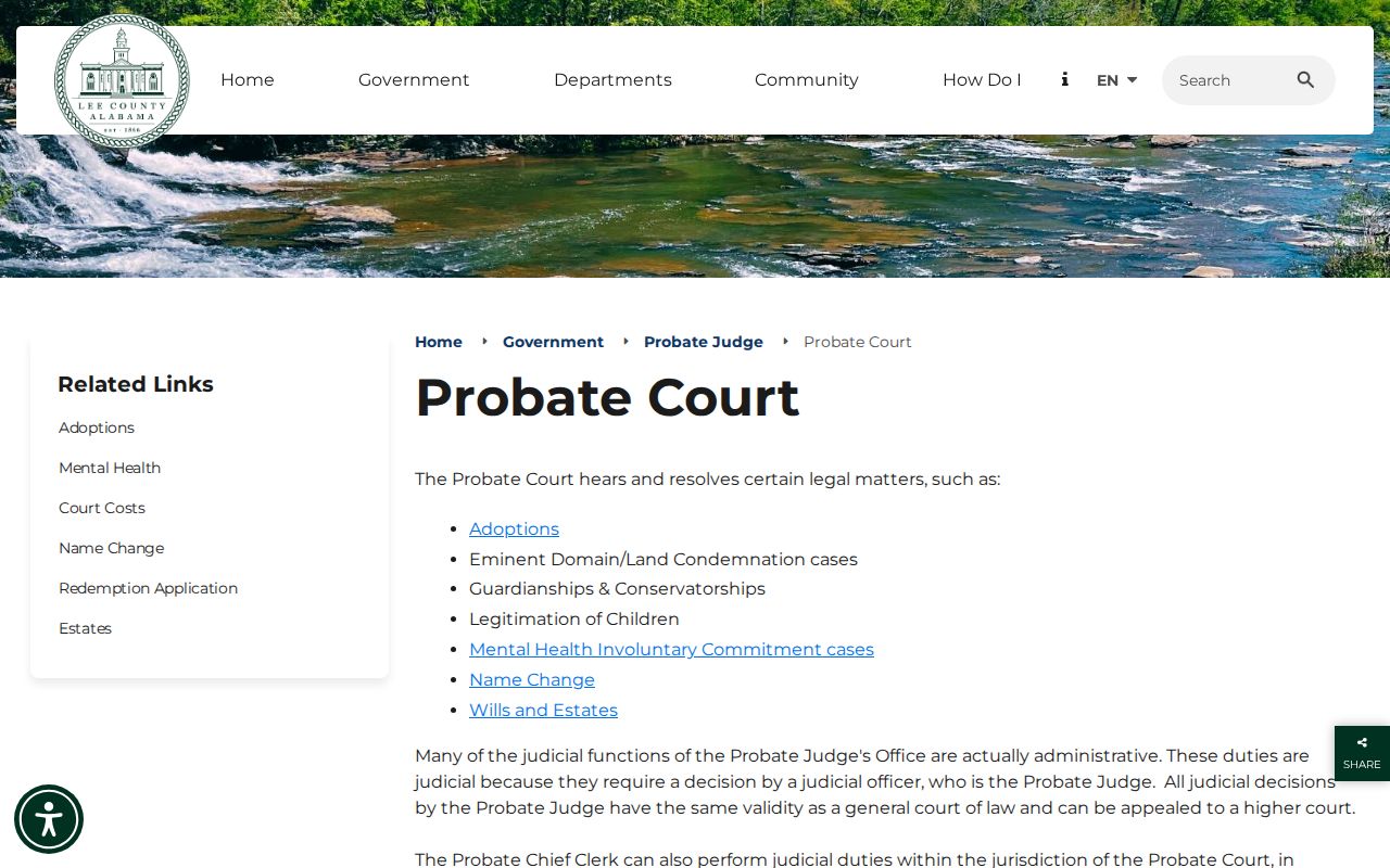 Lee County Probate Court records jurisdiction page