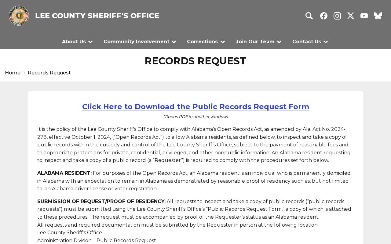 Lee County warrant records request through the Sheriff's Office